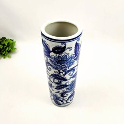 Vaso Porta Guarda Chuva Decorativo Azul e Branco 34x11cm P - 4