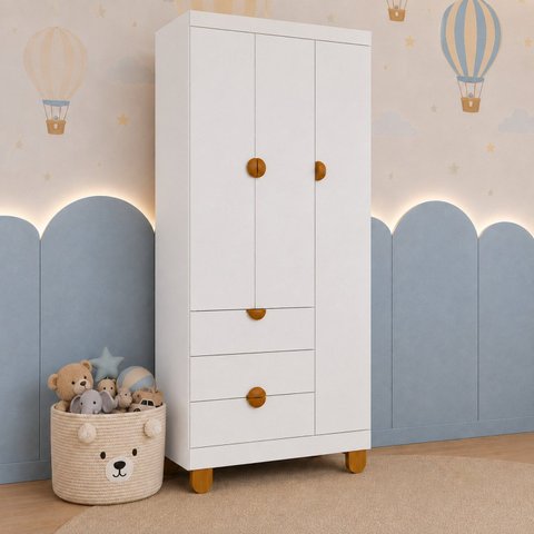 Guarda-Roupa 3 Portas para Quarto de Bebê 100% MDF Apolo