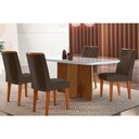 Ver imagem 1 de Conjunto: Mesa Sala Jantar Berlim C/ Tampo Madeirado C/ Vidro Canto Curvo 120x80cm e 4 Cadeiras Jade