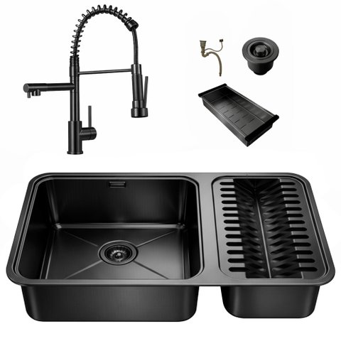 Kit Cuba Dupla Gourmet 64x40 Inox 304 com Torneira 2 Saídas Misturador Brinovar Luxo