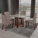 Ver imagem 1 de Sala de Jantar Paola 4 Tampo MDF e Vidro Cadeiras Bege 90cm