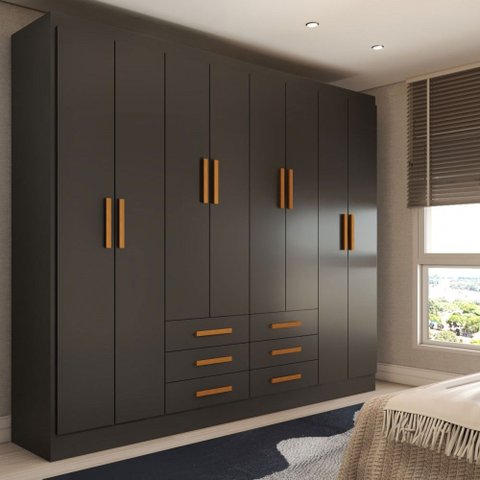 Guarda-roupa Casal Hilton 8 Portas 6 Gavetas Black - Panorama Móveis