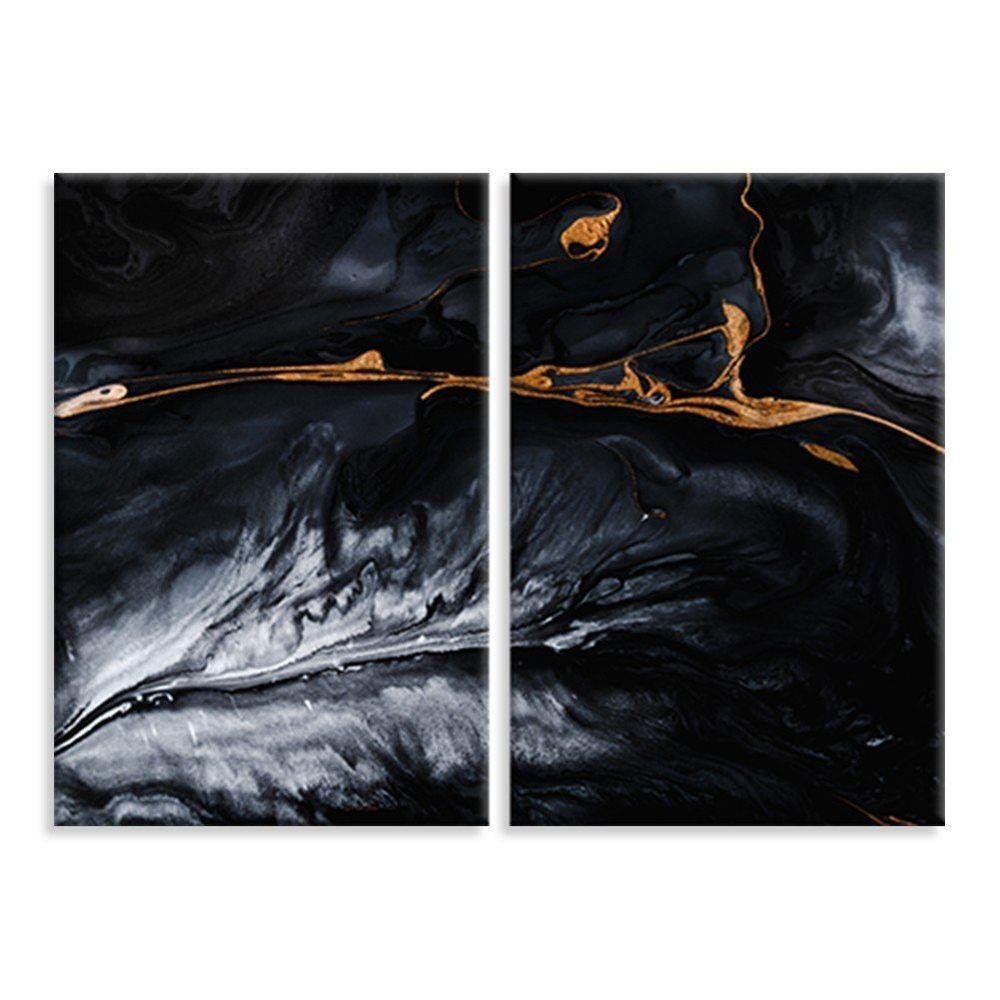 Kit 2 Telas Decorativas Pintura Abstrata Preta - 1