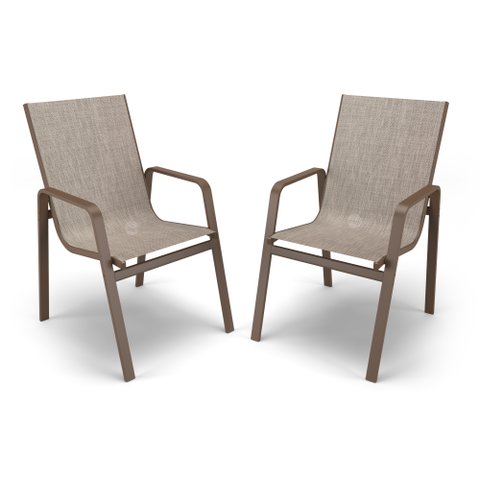 Kit 2 Cadeiras Miami Gourmet Alumínio Marrom Tela Mocca