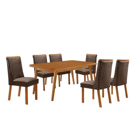 Mesa de Jantar Copper 180cm Tampo MDF Canto Copo Laminado e 6 Cadeiras Yasmin