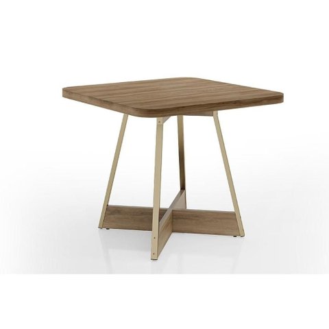 Mesa de Sala Jantar Átria 1593 Quadrada Aço C/ Tampo Madeirado 90x90cm Dourado/noce/carvalho -