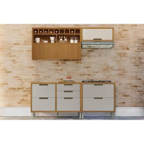 Cozinha Modulada Completa Imperatriz 4 Peças (2aéreos+2balcões) C6p44 Freijo/off White - Nesher
