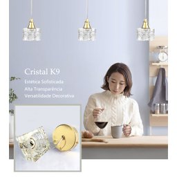 3 Pendente de Cristal para Quarto Metal Dourado G9 Bet42 - 2