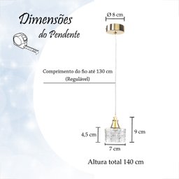 3 Pendente de Cristal para Quarto Metal Dourado G9 Bet42 - 8