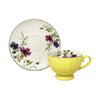 Jogo 6 Xícaras de Chá 220ml C/ Pires Amarelo Floral Cerâmica Importada Premium Elegante Café 12pçs - 1