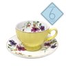 Jogo 6 Xícaras de Chá 220ml C/ Pires Amarelo Floral Cerâmica Importada Premium Elegante Café 12pçs - 6
