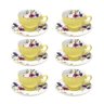 Jogo 6 Xícaras de Chá 220ml C/ Pires Amarelo Floral Cerâmica Importada Premium Elegante Café 12pçs - 5