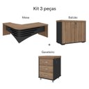 Ver mais imagens de Conjunto 3 Peças com Mesa para Escritório Diretor em L Armário Baixo e Gaveteiro com Chave Tamburato Nogal Preto Marrom Artany