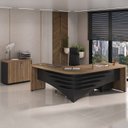 Ver imagem 1 de Kit 3 Peças com Mesa para Escritório Diretor em L Armário Baixo e Gaveteiro com Chave Tamburato