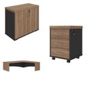 Ver imagem 3 de Conjunto 3 Peças com Mesa para Escritório Diretor em L Armário Baixo e Gaveteiro com Chave Tamburato Nogal Preto Marrom Artany