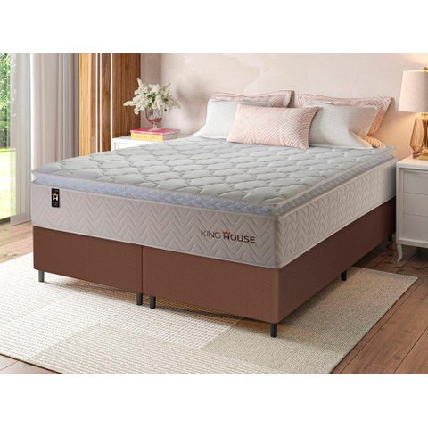 Conjunto Cama Box Queen c/ Molas Ensacadas Roma Marrom 158x198x71