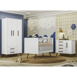 Conjunto Quarto Bebê Q Encanto Retrô Branco Completo Qmovi