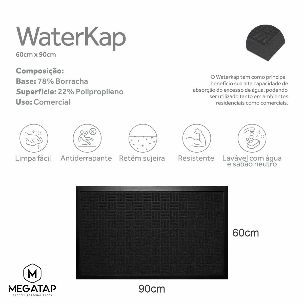 Tapete Entrada Waterkap 90x60 Seca Pé Absorve Água Porta Lar - 5