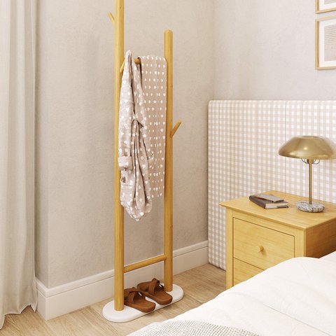 Cabideiro em Madeira Maciça e MDF Junco Bege/Amêndoa/Off White