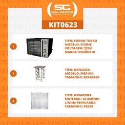 Forno Turbo Convec. Preto e Inox FCSB4E 220V + Bancada MES-004 + 4 Assadeiras - Venâncio - 4
