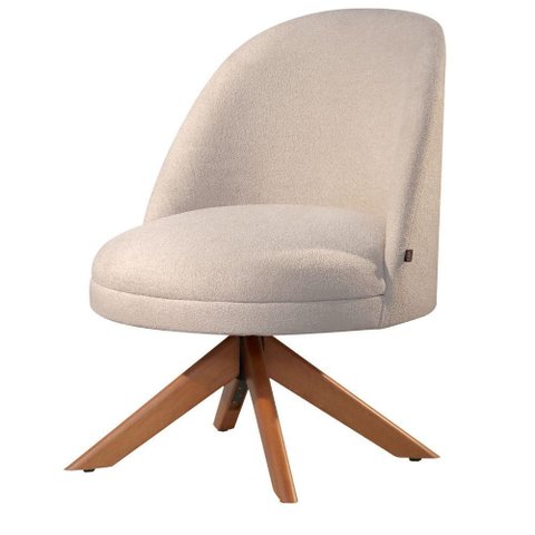 Poltrona Decorativa Lilli Boucle Off White com Base Giratória em Madeira