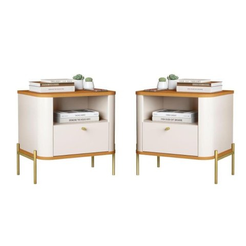 Jogo de Mesa de Cabeceira Bali Off White Nature Dourado