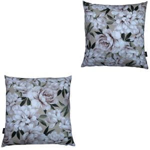 Kit 2 Capas de Almofada Impermeável Estampa Digital 100% Algodão Flor Branca Fundo Bege 43cmx43cm