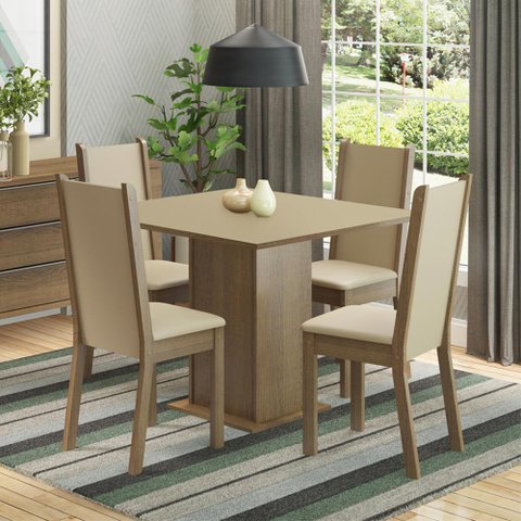 Conjunto Sala de Jantar Madesa Alana Mesa Tampo de Madeira com 4 Cadeiras Rustic/Crema/Pérola Cor:Ru