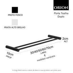 Porta Toalha Duplo para Banheiro Toalheiro 50cm Suporte Redondo Barra Grego Metal Preto Fosco Orion - 5