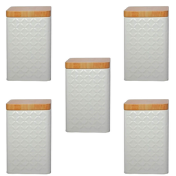Kit 5 Porta Mantimentos Potes Guarda Volumes Tampa de Bambu Cor:branco - 1