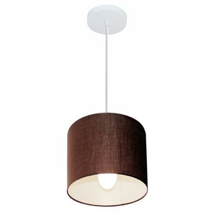 Lustre Pendente Cilíndrico Vivare Md-4046 Cúpula em Tecido 18x18cm - Bivolt - Café - Bivolt
