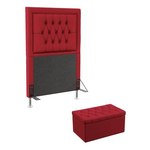 Kit Cabeceira Decorativa Cama Box Pegasus e Calçadeira Sagitarius 90 Para Cama de Solteiro Sued  Ver