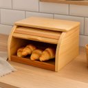 Ver imagem 1 de Caixa Porta Pão Grande em Madeira Pinus  Natural com Tampa Basculante