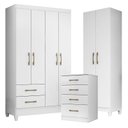 Ver imagem 1 de Guarda Roupa Solteiro Chile com Cômoda Ms913 e Armário Multiuso New Íris Branco Brilho – Moval