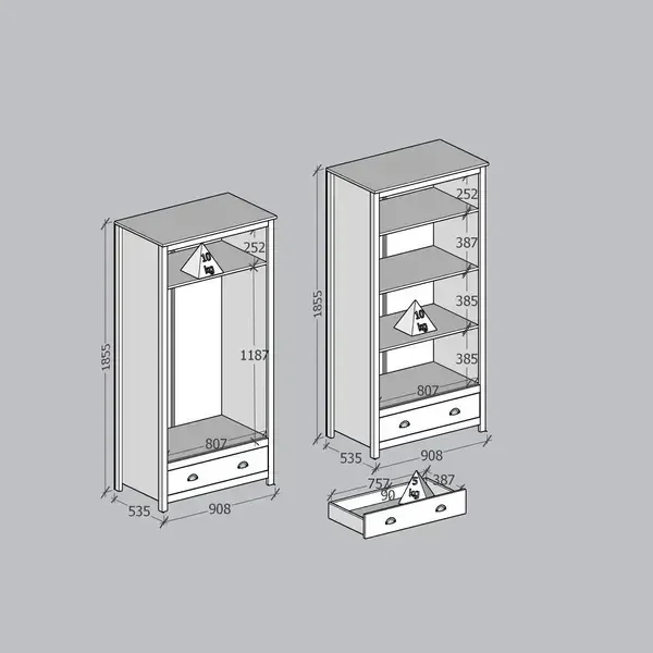 Armário Guarda Roupa Madeira Maciça Pinus 2 Portas 1 Gaveta - 3