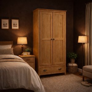 Armário Guarda Roupa Madeira Maciça Pinus 2 Portas 1 Gaveta