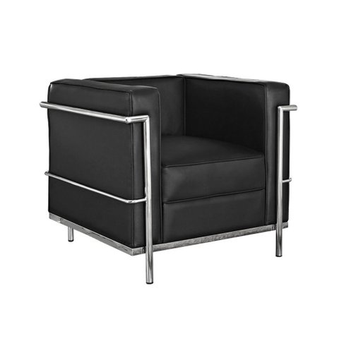 Poltrona Le Corbusier Inox em Couro Natural Preto