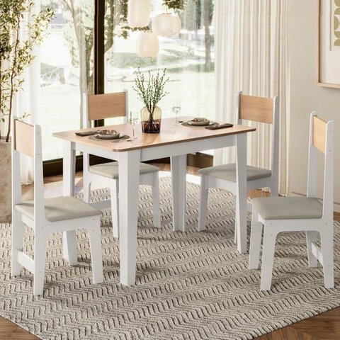 Conjunto Sala de Jantar 4 Lugares Delta MDF Branco/Mel