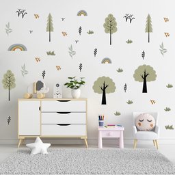 Adesivo Papel de Parede Infantil Floresta Árvores Pássaros - 1
