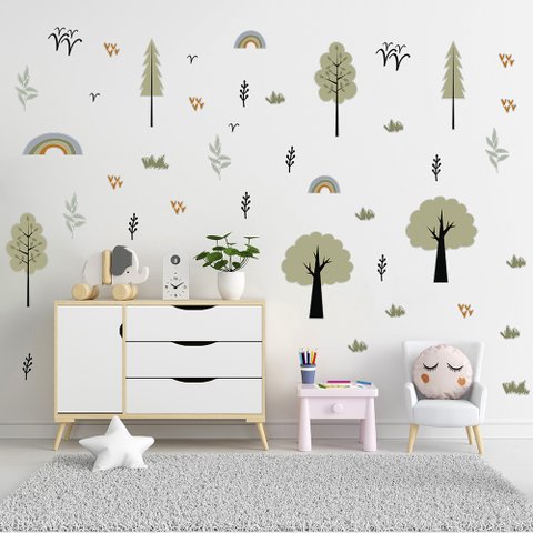 Adesivo Papel de Parede Infantil Floresta Árvores Pássaros