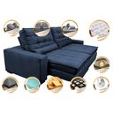 Ver imagem 3 de Sofá Retrátil e Reclinável 2,92m Molas Ensacadas Cama inBox Catar Velusoft Azul