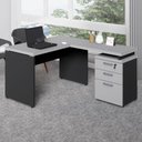 Ver imagem 3 de Mesa em L com Gaveteiro 3 Gavetas 120cm Cinza Sagrado com Preto F5 Office