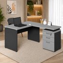 Ver imagem 1 de Mesa em L com Gaveteiro 3 Gavetas 120cm Cinza Sagrado com Preto F5 Office
