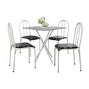 Ver imagem 2 de Conjunto Mesa Jantar Diamante 4 Cadeiras Estofadas Tampo Quadrado MDF Branco Floral Preto