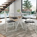 Ver imagem 1 de Conjunto Mesa Jantar Diamante 4 Cadeiras Estofadas Tampo Quadrado MDF Branco Floral Preto