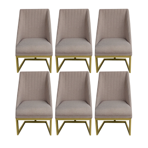 Kit 06 Cadeiras Para Sala de Jantar Ana Base de Ferro Linho Bege D'Classe Decor
