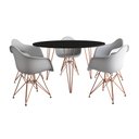 Ver imagem 2 de Mesa Jantar Redonda 110cm Preta Clips 3 Pés com 5 Poltronas Eames Eiffel Brancas Base Cobre
