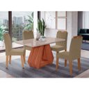 Ver imagem 1 de Conjunto de Mesa de Jantar Tampo de Vidro Off White Agata e 4 Cadeiras Paola Madeira Sued Joli e Cin