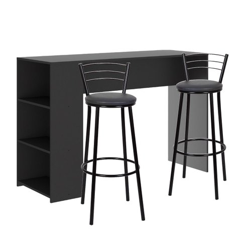 Bancada Alta para Cozinha Cinza com 2 Banquetas