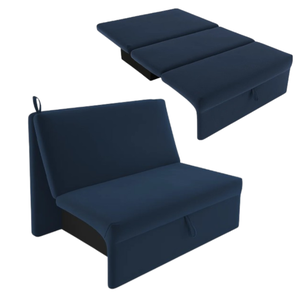 Sofá Cama 2 Lugares Malu Reclinável Tecido Suede 115x88x80cm - Azul